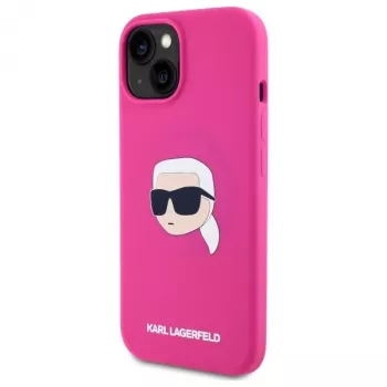 Karl Lagerfeld KLHMP15SSKHPPLF iPhone 15 6,1 inch Fuksijas Silikona Cietais Vāciņš ar Karl Head Print un MagSafe