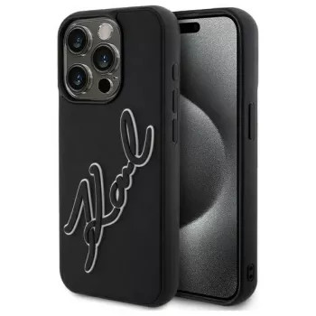 Karl Lagerfeld KLHCP15X3DRKSDLK Cietais maciņš Apple iPhone 15 Pro Max 6,7 inch Melns 3D Gumijas Paraksts