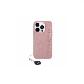 Karl Lagerfeld KLHCP15LPSAKDGCP iPhone 15 Pro 6.1 Hardcase Saffiano Rhinestones & Charm Pink
