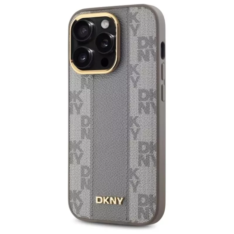 DKNY DKHMP14LPCPVSLE Hardcase Leather Checkered Mono Pattern MagSafe for iPhone 14 Pro 6.1 Beige