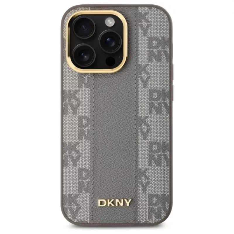 DKNY DKHMP14LPCPVSLE Hardcase Leather Checkered Mono Pattern MagSafe for iPhone 14 Pro 6.1 Beige