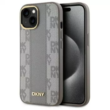 DKNY DKHMP15MPCPVSLE iPhone 15 Plus 6,7 inch Beige Hardcase Leather Checkered Mono Pattern MagSafe