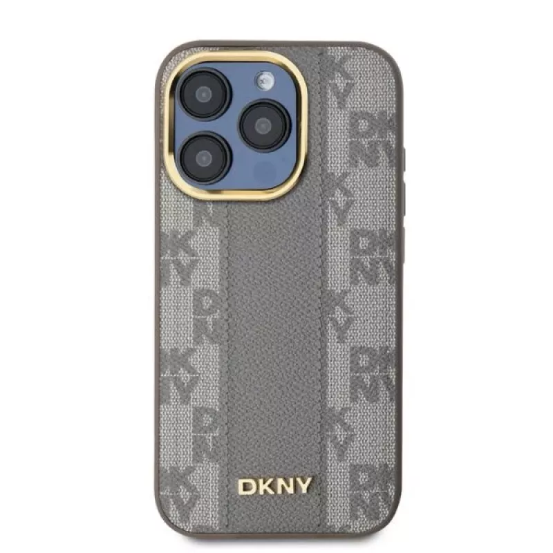 DKNY DKHMP15XPCPVSLE iPhone 15 Pro Max 6,7 inch Hardcase Īsta āda Checkered Mono Pattern MagSafe Bēšs