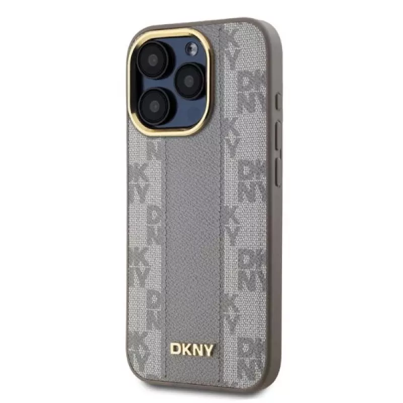 DKNY DKHMP15XPCPVSLE iPhone 15 Pro Max 6,7 inch Hardcase Īsta āda Checkered Mono Pattern MagSafe Bēšs