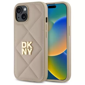 DKNY DKHCP15SPQDSLE Quilted Stack Logo Maciņš iPhone 15 6,1 inch Bēšs