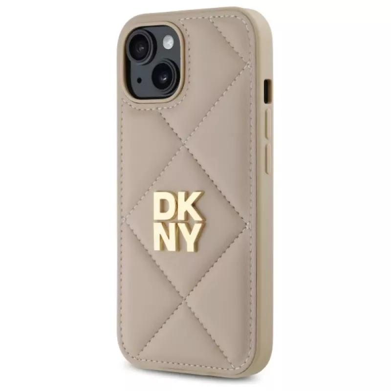 DKNY DKHCP15SPQDSLE Quilted Stack Logo Maciņš iPhone 15 6,1 inch Bēšs