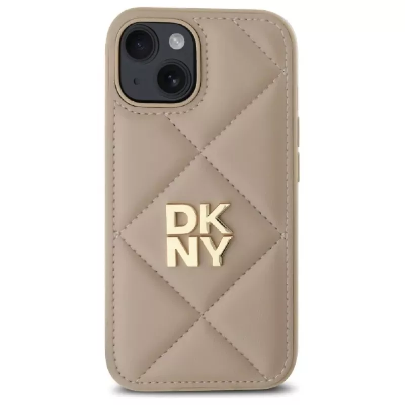 DKNY DKHCP15SPQDSLE Quilted Stack Logo Maciņš iPhone 15 6,1 inch Bēšs
