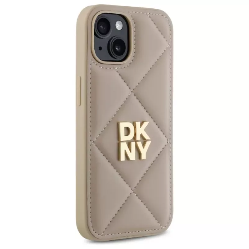 DKNY DKHCP15SPQDSLE Quilted Stack Logo Maciņš iPhone 15 6,1 inch Bēšs