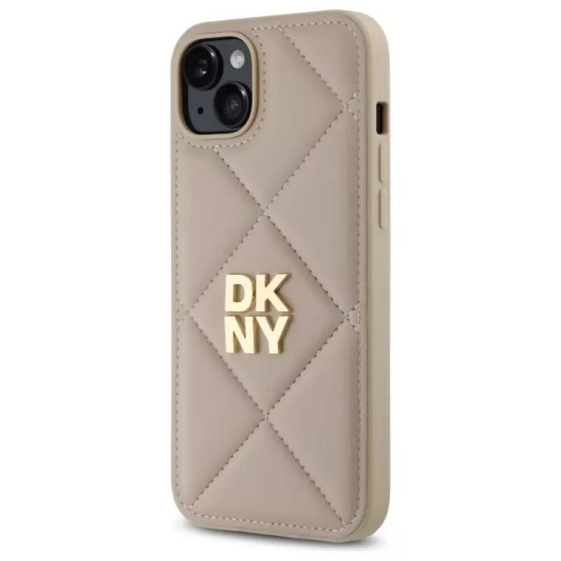 DKNY DKHCP15MPQDSLE Quilted Stack Logo Back Cover iPhone 15 Plus - Bēšs