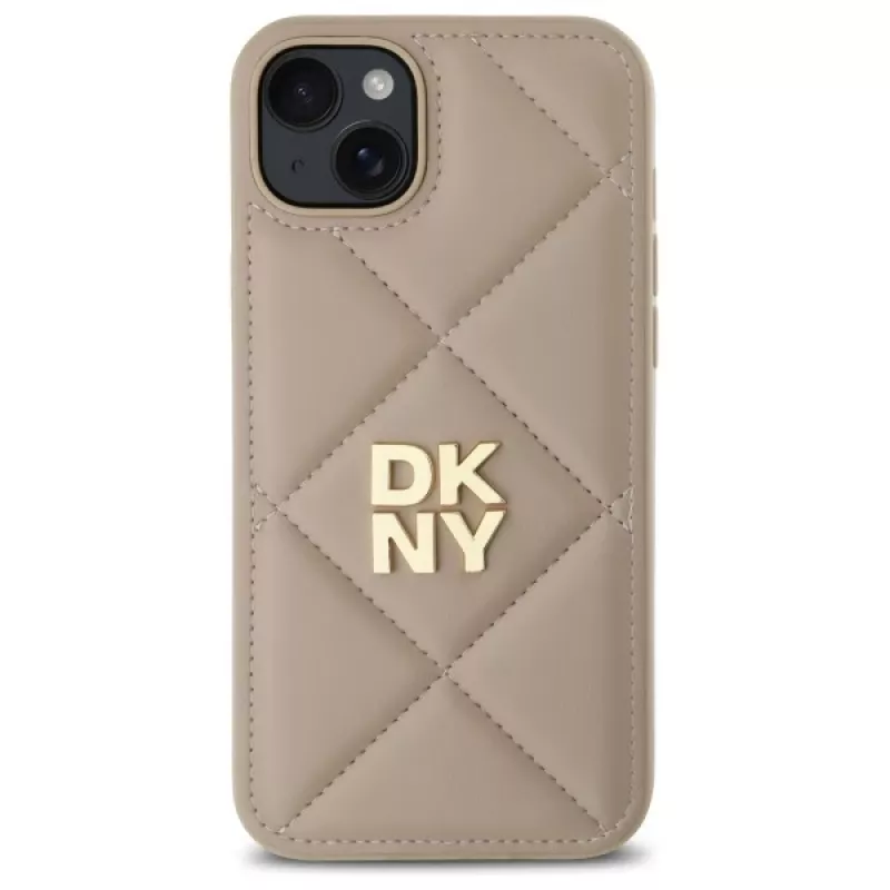 DKNY DKHCP15MPQDSLE Quilted Stack Logo Back Cover iPhone 15 Plus - Bēšs