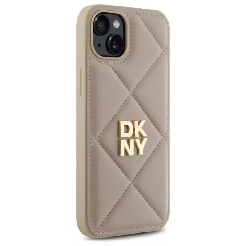 DKNY DKHCP15MPQDSLE Quilted Stack Logo Back Cover iPhone 15 Plus - Bēšs