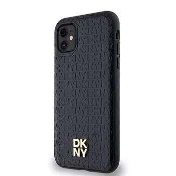 DKNY DKHMN61PSHRPSK iPhone 11 / XR 6,1 inch Black Hardcase Leather Monogram Pattern Metal Logo MagSafe