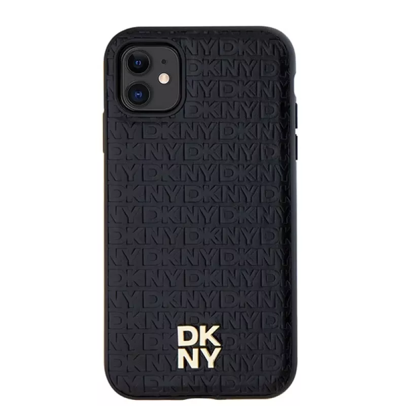 DKNY DKHMN61PSHRPSK iPhone 11 / XR 6,1 inch Black Hardcase Leather Monogram Pattern Metal Logo MagSafe