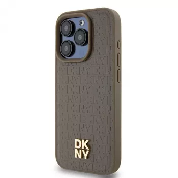 DKNY DKHMP14XPSHRPSW Cietais Maciņš iPhone 14 Pro Max 6,7 inch Brūns Ādas Raksts ar Metāla Logo MagSafe