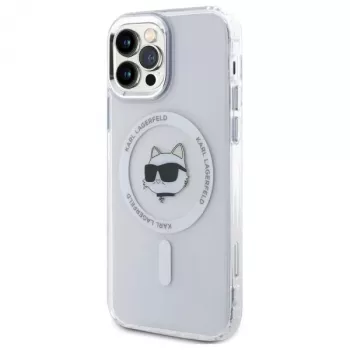 Karl Lagerfeld KLHMP12MHLSCHH Hardcase iPhone 12/12 Pro 6,1 inch Balts IML Metāla Choupette Galva MagSafe