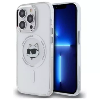 Karl Lagerfeld KLHMP14LHLSCHH iPhone 14 Pro 6.1 Hardcase IML Metal Choupette Head MagSafe White