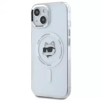 Karl Lagerfeld KLHMP15SHLSCHH iPhone 15 6,1 inch White Hardcase IML Metal Choupette Head MagSafe
