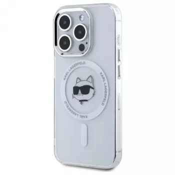 Karl Lagerfeld KLHMP15XHLSCHH Hardcase IML Metal Choupette Head MagSafe for iPhone 15 Pro Max 6,7 inch White