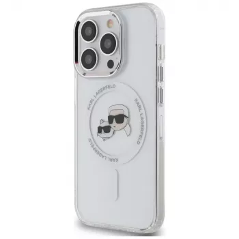 Karl Lagerfeld KLHMP14LHLSKCH iPhone 14 Pro 6.1 Hardcase IML Metal Karl & Choupette Head MagSafe White