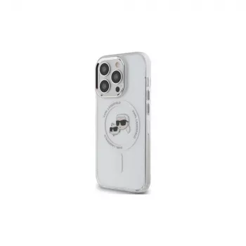 Karl Lagerfeld KLHMP14XHLSKCH Hardcase IML Metal Karl & Choupette Head MagSafe iPhone 14 Pro Max 6,7 inch Balts