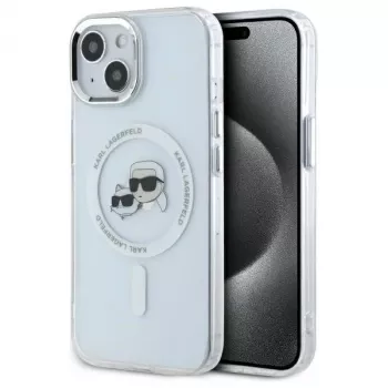 Karl Lagerfeld KLHMP15SHLSKCH Cietais vāciņš Apple iPhone 15 6,1 inch Balts Karl & Choupette Head MagSafe