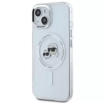 Karl Lagerfeld KLHMP15SHLSKCH Cietais vāciņš Apple iPhone 15 6,1 inch Balts Karl & Choupette Head MagSafe