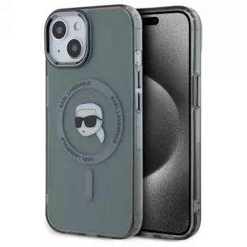 Karl Lagerfeld KLHMP15SHLSKIK Hardcase IML Metal Karl Head MagSafe Apple iPhone 15 6,1 inch Melns