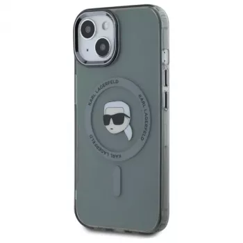 Karl Lagerfeld KLHMP15SHLSKIK Hardcase IML Metal Karl Head MagSafe Apple iPhone 15 6,1 inch Melns