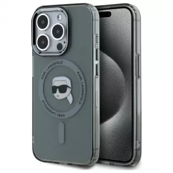 Karl Lagerfeld KLHMP15XHLSKIK Hardcase IML Metal Karl Head MagSafe iPhone 15 Pro Max 6,7 inch Melns
