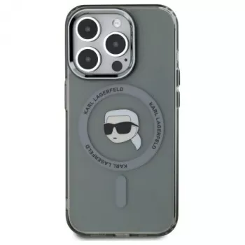 Karl Lagerfeld KLHMP15XHLSKIK Hardcase IML Metal Karl Head MagSafe iPhone 15 Pro Max 6,7 inch Melns
