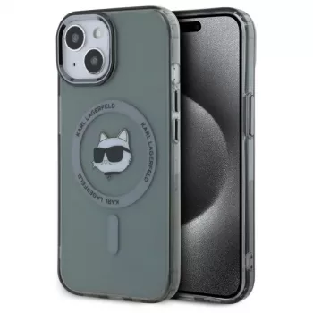 Karl Lagerfeld KLHMP15SHLSCHK Cietais maciņš iPhone 15 6,1 collas Melns Metāla Choupette galva MagSafe
