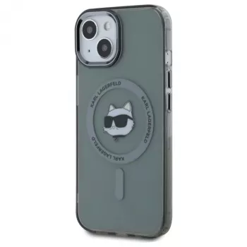 Karl Lagerfeld KLHMP15SHLSCHK Cietais maciņš iPhone 15 6,1 collas Melns Metāla Choupette galva MagSafe