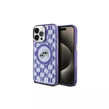 Karl Lagerfeld KLHMP15XHMCKMHU iPhone 15 Pro Max 6,7 inch Purple IML Monogram Karl & Choupette Head MagSafe Back Cover
