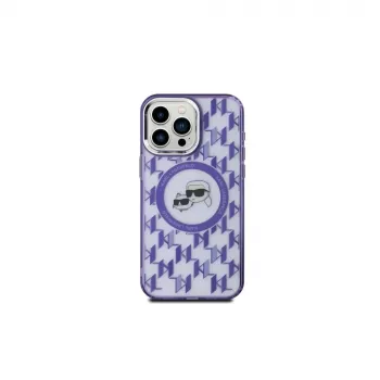 Karl Lagerfeld KLHMP15XHMCKMHU iPhone 15 Pro Max 6,7 inch Purple IML Monogram Karl & Choupette Head MagSafe Back Cover
