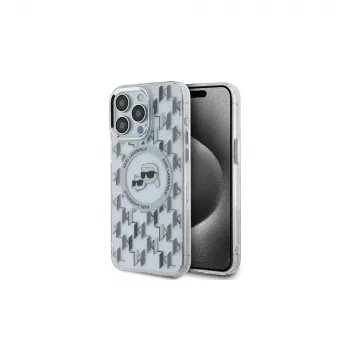 Karl Lagerfeld KLHMP15LHMCKMHT iPhone 15 Pro 6.1 Caurspīdīgs IML Monogram Karl & Choupette Head MagSafe Maciņš