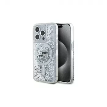 Karl Lagerfeld KLHMP15XLGKCSGH Cietais Vāciņš iPhone 15 Pro Max 6,7 inch Caurspīdīgs Šķidrais Mirdzums Karl & Choupette Head MagSafe