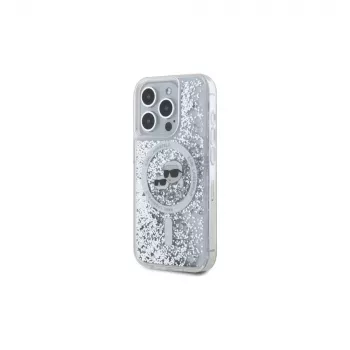 Karl Lagerfeld KLHMP15XLGKCSGH Cietais Vāciņš iPhone 15 Pro Max 6,7 inch Caurspīdīgs Šķidrais Mirdzums Karl & Choupette Head MagSafe