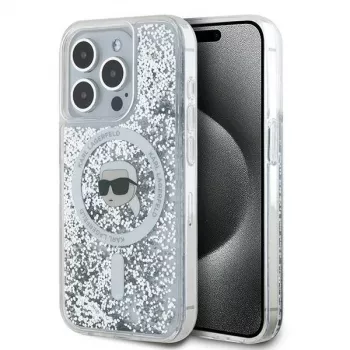 Karl Lagerfeld KLHMP15XLGKISGH iPhone 15 Pro Max 6.7 Hard Case Transparent Liquid Glitter Karl Head MagSafe