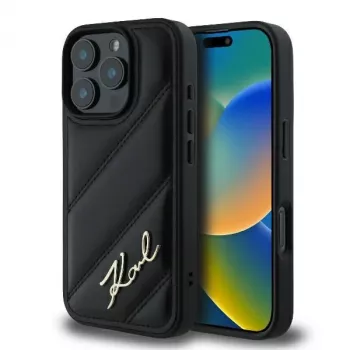 Karl Lagerfeld Quilted Signature Hard Case iPhone 16 Pro, Melns
