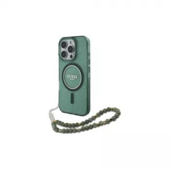 Guess IML Glitter With Pearl Strap MagSafe Case iPhone 16 Pro Max (Green)