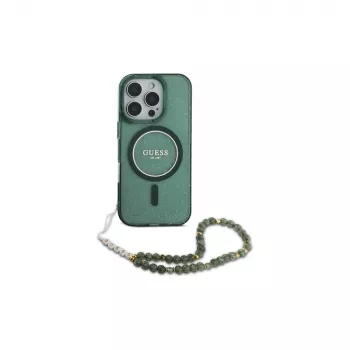 Guess IML Glitter With Pearl Strap MagSafe Case iPhone 16 Pro Max (Green)