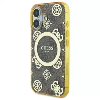 Guess GUHMP16SH4PYEEW Cietais vāciņš Apple iPhone 16 6,1 inch Brūns Peony On 4G Background MagSafe