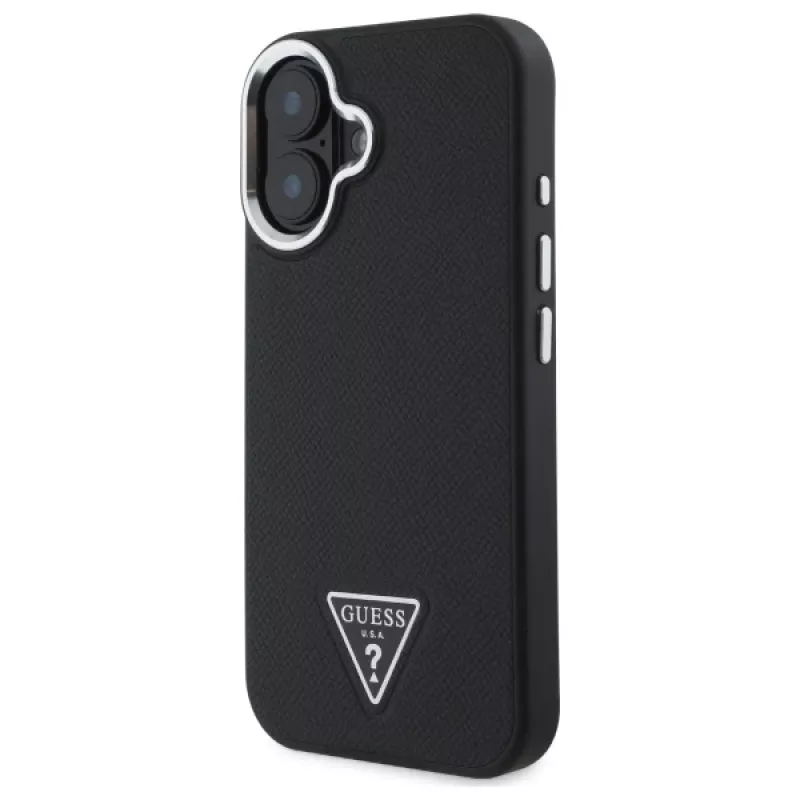 Guess Grained Triangle MagSafe Hard Case for Apple iPhone 16 Plus - Black
