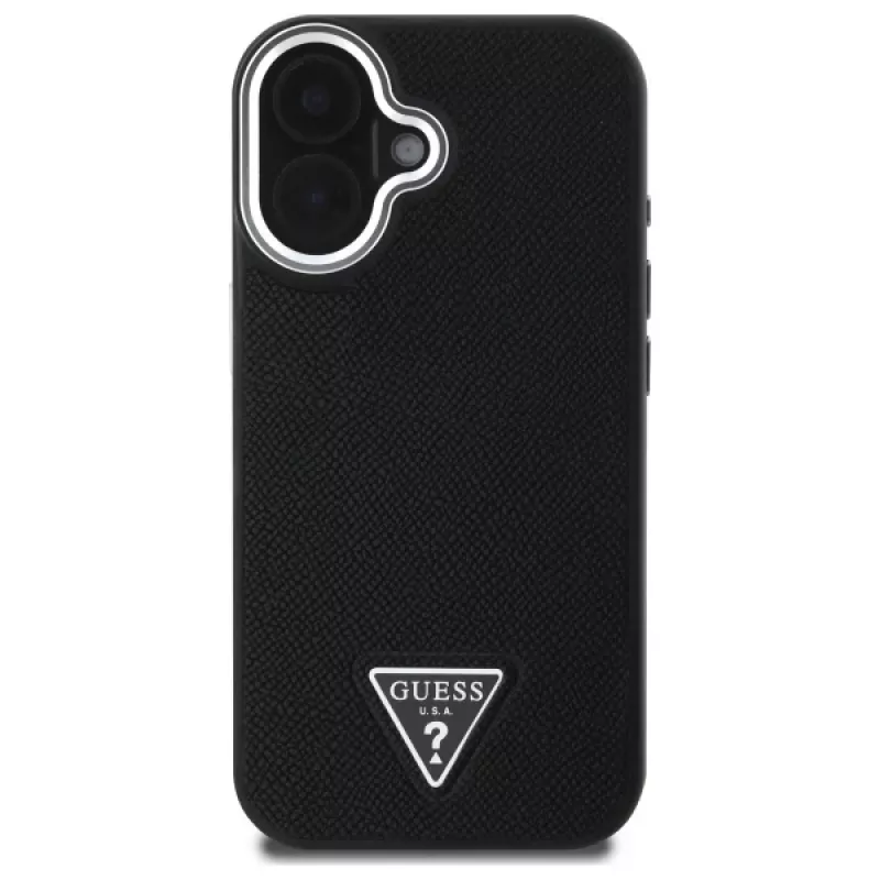 Guess Grained Triangle MagSafe Hard Case for Apple iPhone 16 Plus - Black
