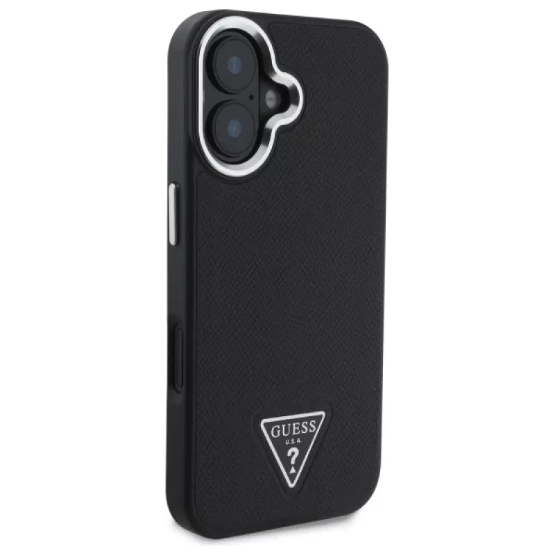 Guess Grained Triangle MagSafe Hard Case for Apple iPhone 16 Plus - Black