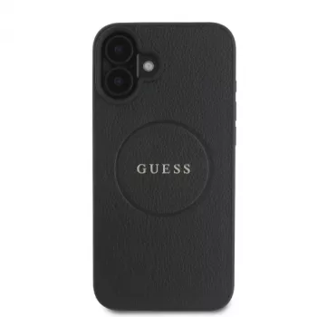 Guess GUHMP16SPGHSMMK Grained Gold Ring MagSafe cietais apvalks Apple iPhone 16 6.1 collu, melns