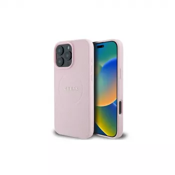 Guess Grained Ring Hardcase Apple iPhone 15 Pro Max 6,7 inch Pink MagSafe