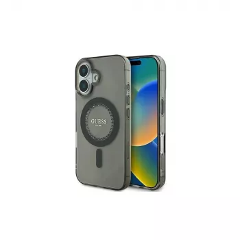 Guess IML Rhinestones MacSafe Vāciņš iPhone 16 Plus (Melns)