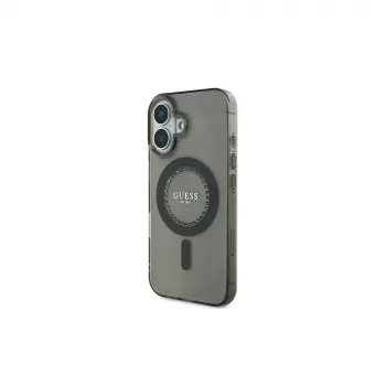 Guess IML Rhinestones MacSafe Vāciņš iPhone 16 Plus (Melns)