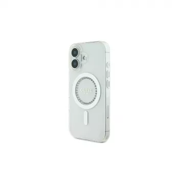 Guess GUHMP16SPFTDTEH Cietais maciņš IML Rhinestones MagSafe Apple iPhone 16 6,1 inch Balts